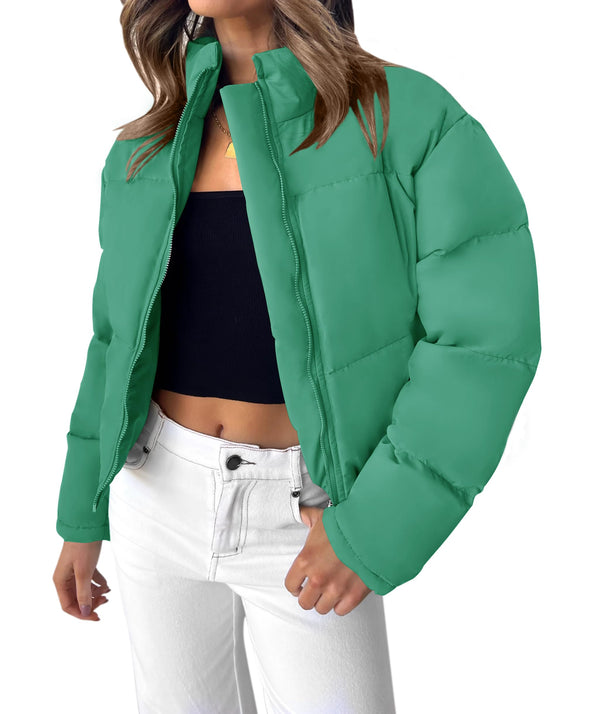 ZESICA Zipper Quilted Baggy Cropped Puffer Jacket Coat