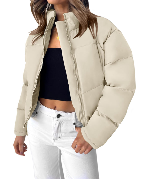 ZESICA Zipper Quilted Baggy Cropped Puffer Jacket Coat