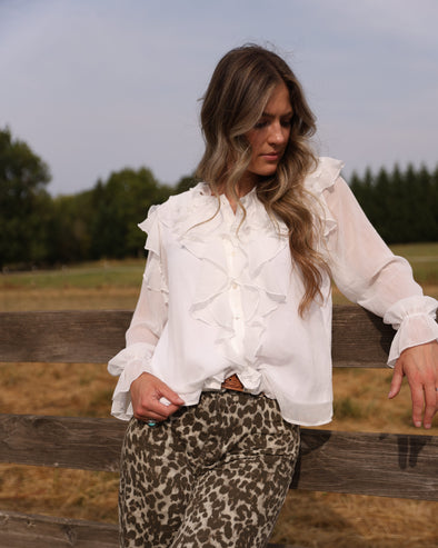 ZESICA Chiffon Dressy Button Down V Neck Ruffle Layered Shirts