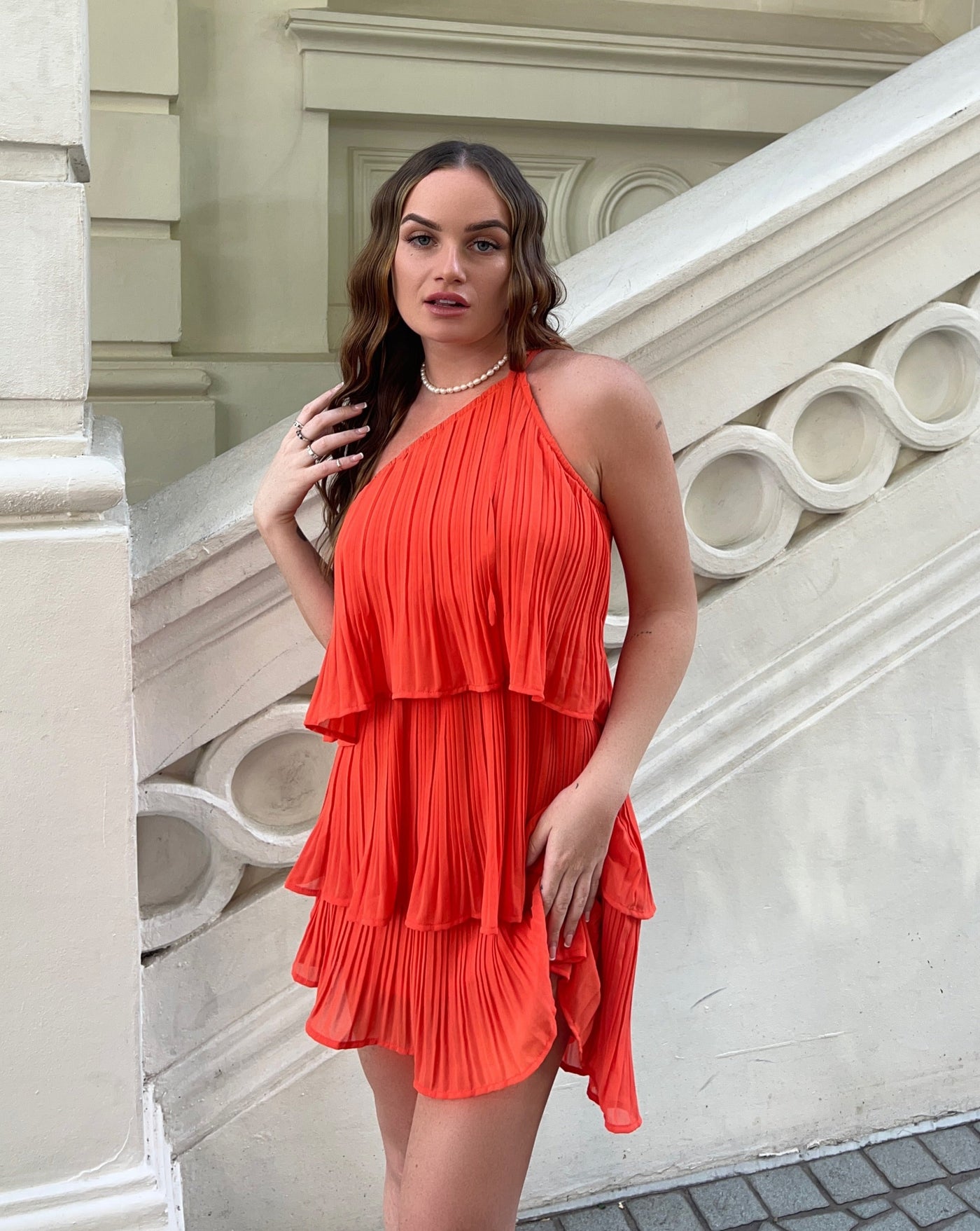 ZESICA One Shoulder Sleeveless Ruffle Pleated Chiffon Mini Dress – zesica