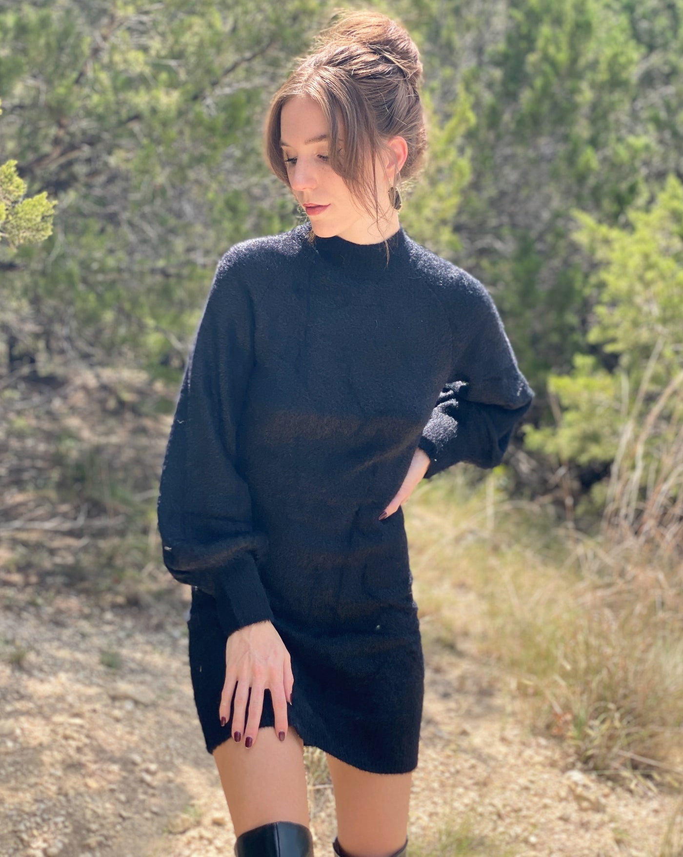 ZESICA Turtleneck Puff Sleeve Bodycon Mini Sweater Dress zesica ZESICA Turtleneck Puff Sleeve Bodycon Mini Sweater Dress zesica