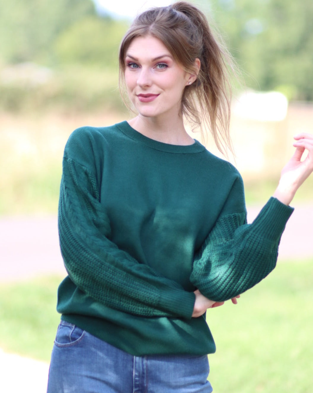 ZESICA Long Sleeve Crew Neck Cable Knit Sweater – zesica