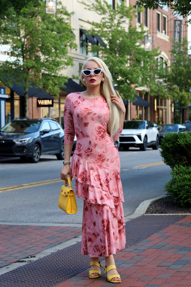 ZESICA Floral Bodycon Boho Long Sleeve Mesh Ruffle Mermaid Dress