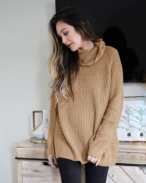 ZESICA Turtleneck Waffle Knit Pullover Sweater
