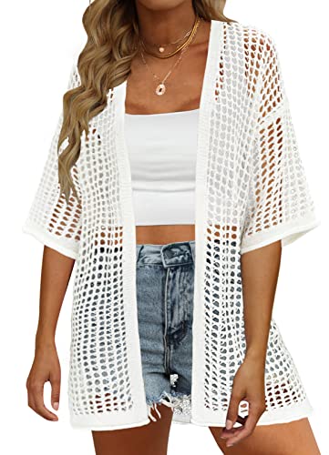 Crochet Zip Up Cardigan 【M】 Saodimallsu Womens Crochet Lightweight Cardigans Zip Up