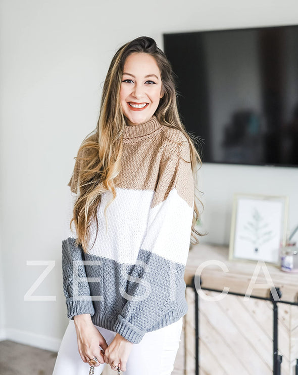 ZESICA Turtleneck Loose Chunky Knitted Pullover Sweater