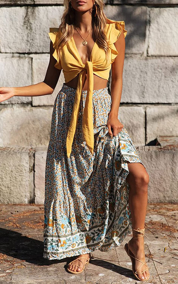 ZESICA Bohemian Floral Printed Maxi Skirt