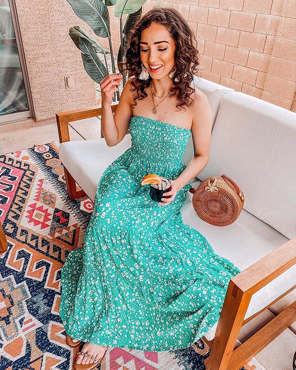 ZESICA Bohemian Strapless Maxi Dress