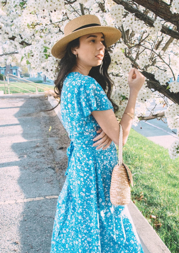 ZESICA Floral Wrap Flowy Ruffle Midi Dress