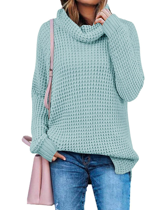 ZESICA Turtleneck Waffle Knit Pullover Sweater