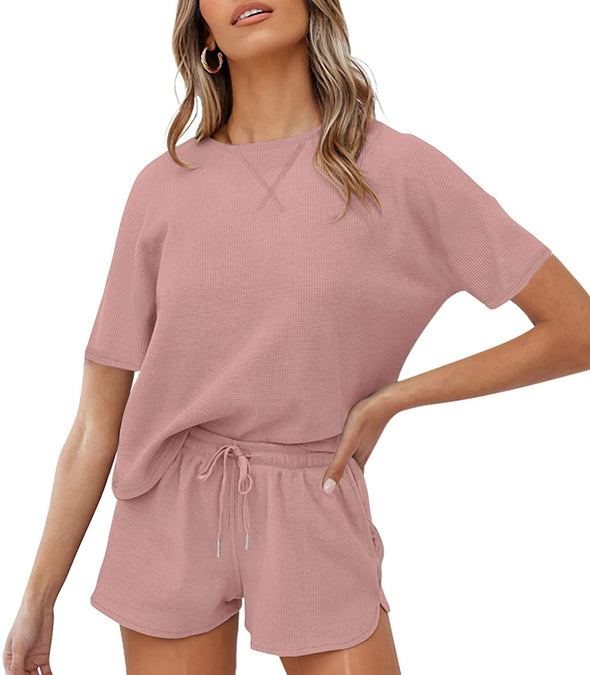 ZESICA Waffle Knit Loungewear Pajama Set