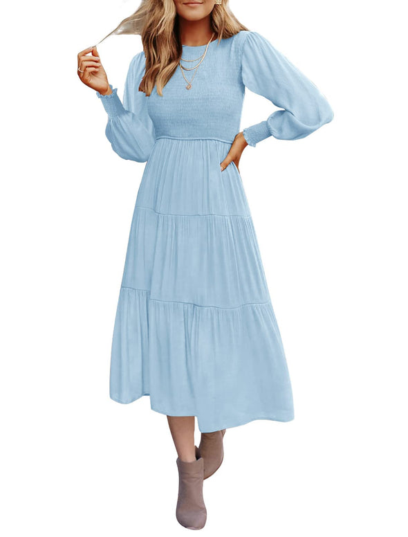 ZESICA High Waist Smocked Flowy Tiered Midi Dress – zesica ZESICA High Waist Smocked Flowy Tiered Midi Dress – zesica