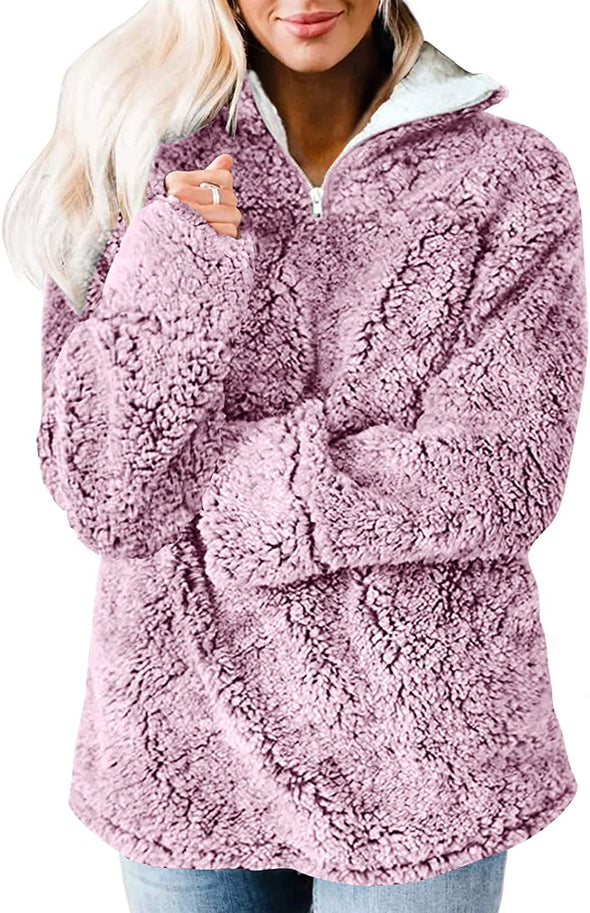 ZESICA Zipper Sherpa Fleece Sweatshirt Pullover