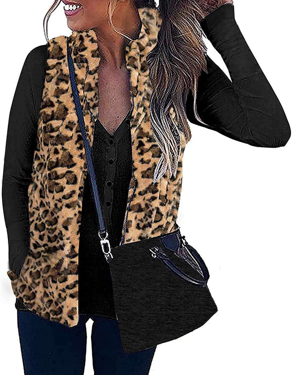 ZESICA Sleeveless Fuzzy Fleece Zipper Vest