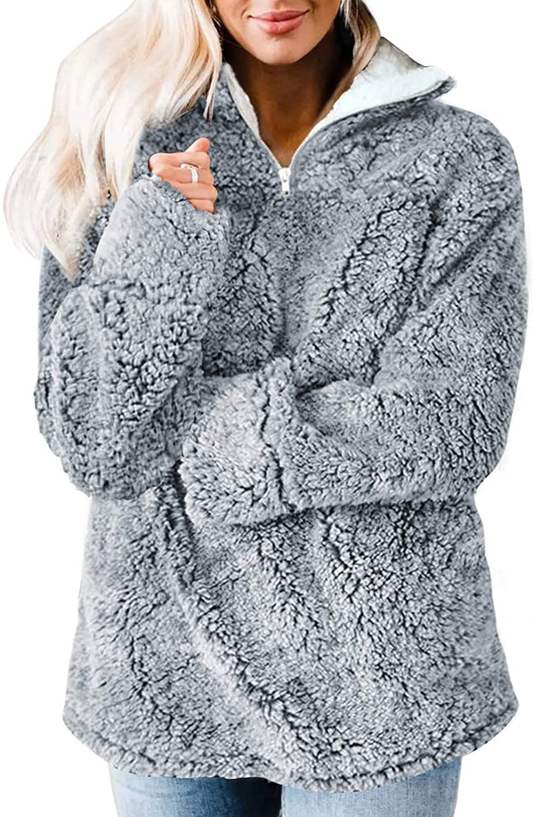 ZESICA Zipper Sherpa Fleece Sweatshirt Pullover