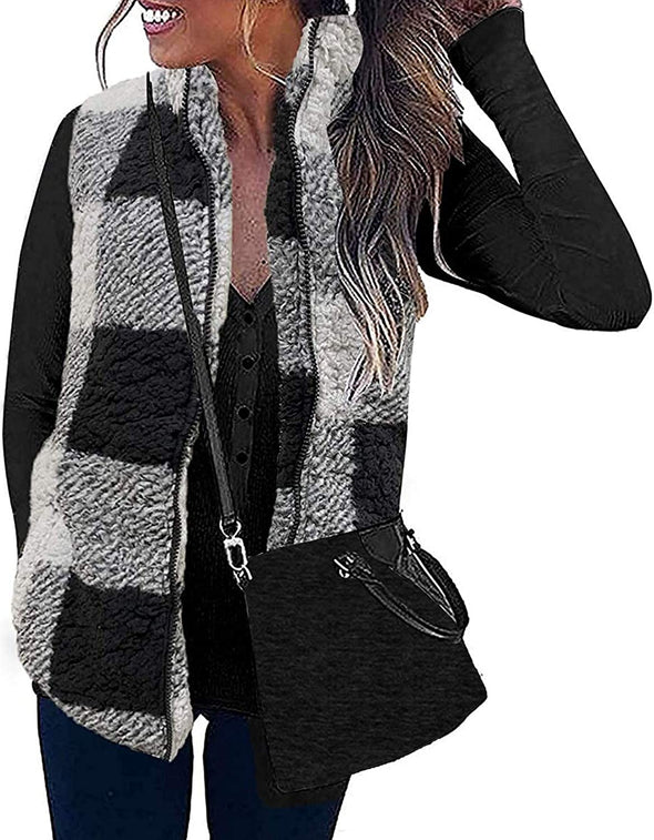 ZESICA Sleeveless Fuzzy Fleece Zipper Vest