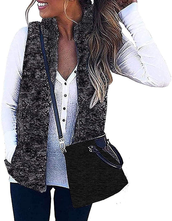 ZESICA Sleeveless Fuzzy Fleece Zipper Vest