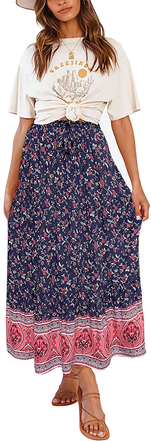 ZESICA Bohemian Floral Printed Maxi Skirt