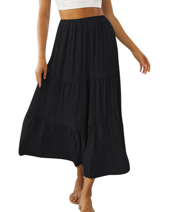 ZESICA Plaid Elastic High Waist Skirt with Pockets