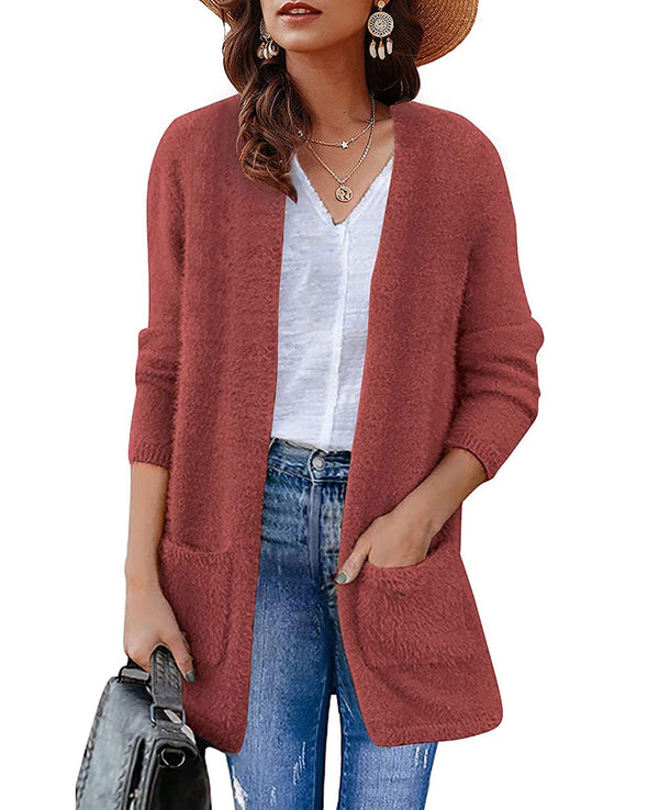 ZESICA Fuzzy Sweater Cardigan with Pockets