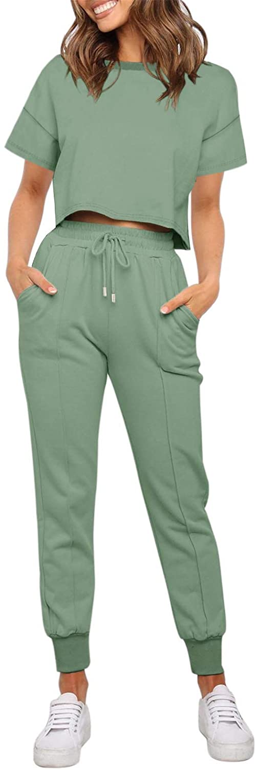 ZESICA Crop Top Jogger 2PC Lounge Sets