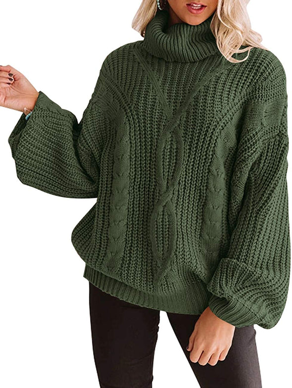 ZESICA Turtleneck Chunky Knit Sweater Pullover