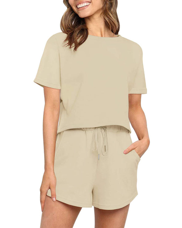 ZESICA Shortsleeve Crop Top and Shorts Tracksuit