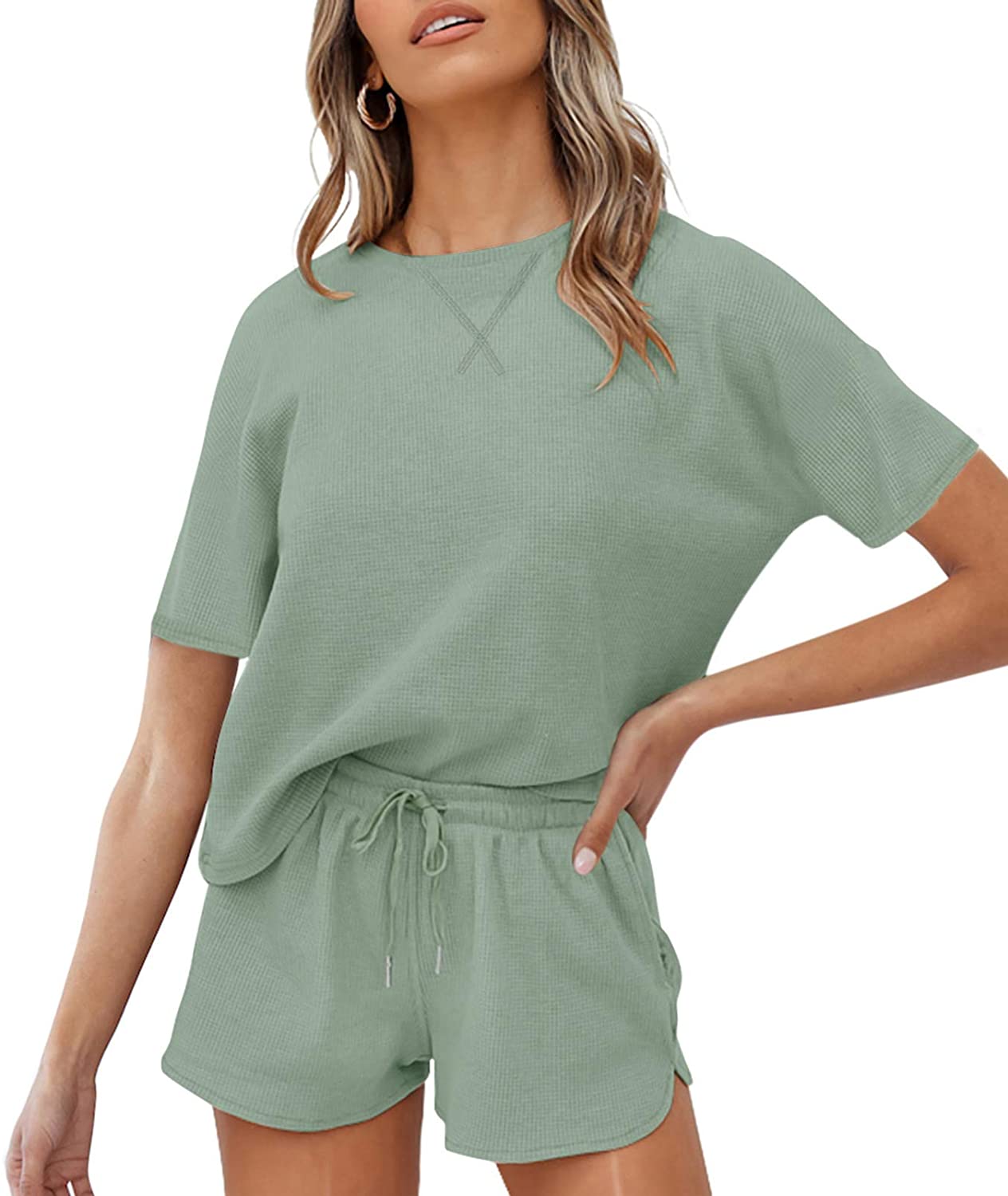 Buy ZESICA Women's Long Sleeve Crop Top and Pants Pajama Sets 2 Piece Jogger  Long Sleepwear Loungewear Pjs Sets, Khaki, Small at