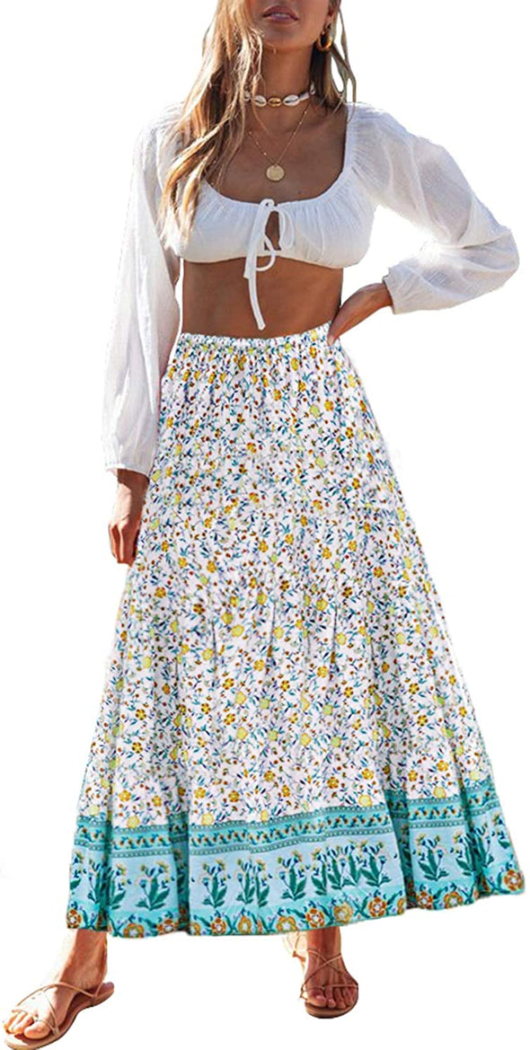 ZESICA Bohemian Floral Printed Maxi Skirt