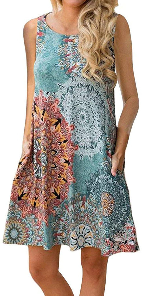 ZESICA Sleeveless Damask Print Shirt Dress with Pocket
