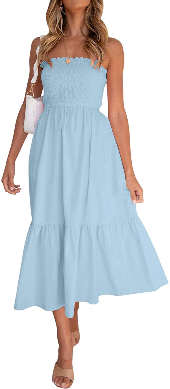 ZESICA Bohemian Strapless Maxi Dress