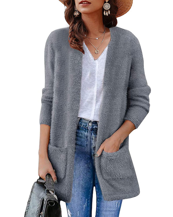 ZESICA Fuzzy Sweater Cardigan with Pockets