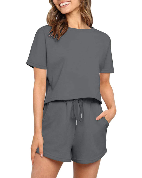 ZESICA Shortsleeve Crop Top and Shorts Tracksuit