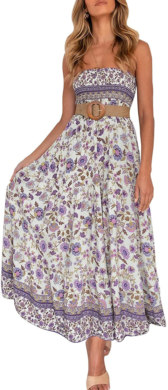 ZESICA Bohemian Strapless Maxi Dress