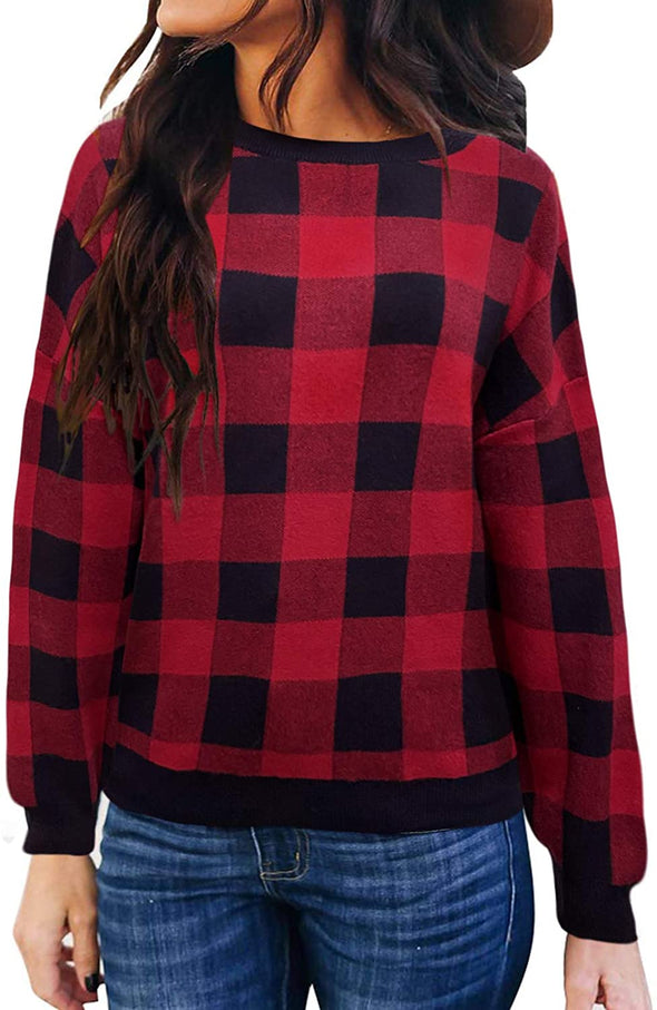 ZESICA Crew Neck Striped Block Pullover Sweater