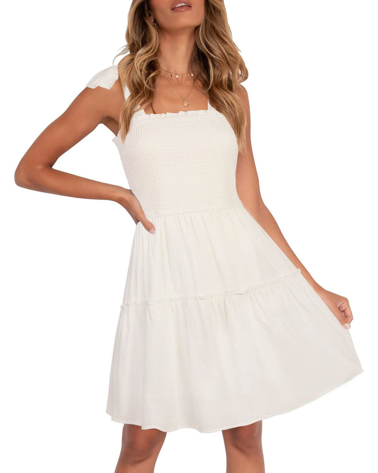 ZESICA Spaghetti Strap Ruffle Swing Mini Dress zesica ZESICA Spaghetti Strap Ruffle Swing Mini Dress zesica