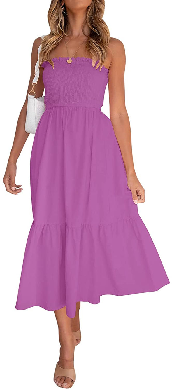 ZESICA Bohemian Strapless Maxi Dress