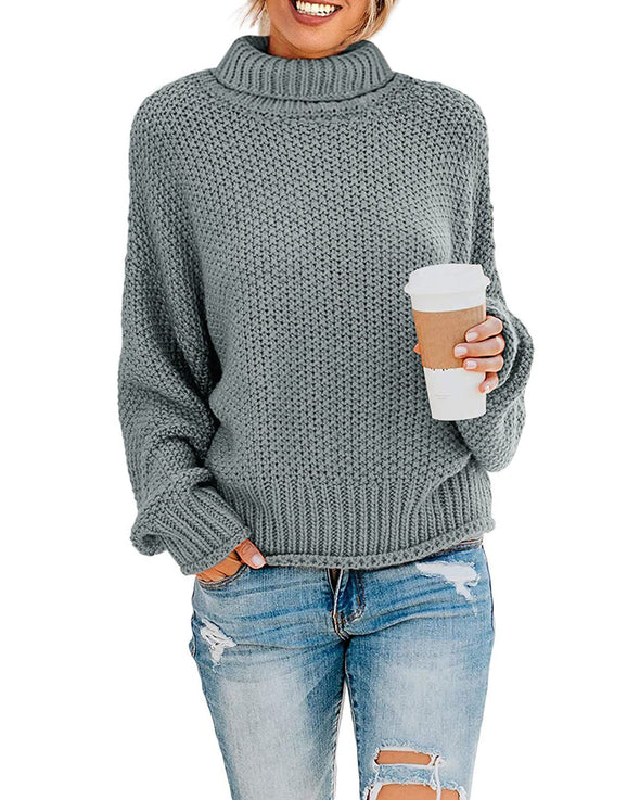 ZESICA Turtleneck Loose Chunky Knitted Pullover Sweater
