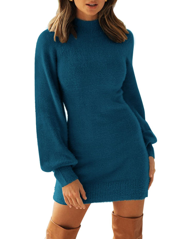 Turtleneck Puff Sleeve Bodycon Mini Sweater Dress
