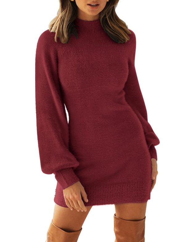 Turtleneck Puff Sleeve Bodycon Mini Sweater Dress